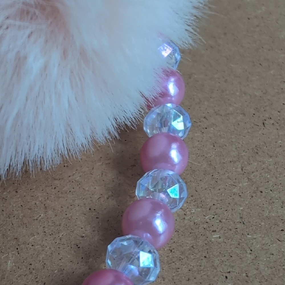 Pink Faux Fur Pom Pom Beaded Keychain Charm - Picture 6 of 6